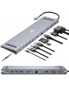 Stacja dokująca HUB USB Typ-C Maclean MCTV-850, HDMI / USB 3.0 / USB-C / VGA/ RJ-45 / PD (Power Delivery), aluminiowa obudowa