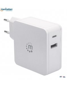 Zasilacz sieciowy Manhattan Power Delivery 230V USB-C, 60W USB-A 5V, biały