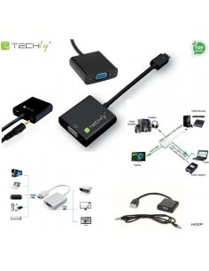 Adapter Techly HDMI-VGA2AU HDMI męski na VGA żeński, audio, micro USB, czarny 0,1m IDATA