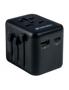 Adapter podróżny Verbatim UTA-02 globalny 1xUSB-C PD 20W, 1xUSB-A QC 18W