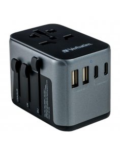 Adapter podróżny Verbatim UTA-03 globalny 1xUSB-C PD 30W QC 18W, 1xUSB-C 15W, 2xUSB-A 12W