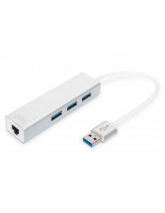 Hub/Koncentrator 3-portowy DIGITUS USB 3.0 SuperSpeed z Gigabit LAN adapter