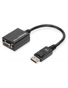 Kabel adapter DIGITUS DisplayPort z zatrzaskiem 1080p 60Hz FHD Typ DP/DSUB15 M/Ż czarny 0.15m