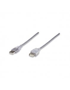 Kabel Manhattan USB 2.0 A-A M/F, 1,8m, srebrny