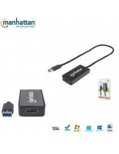 Kabel adapter Manhattan Super Speed USB 3.0 na HDMI M/F 1080p, czarny