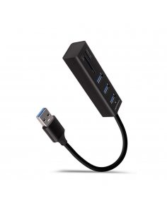 HMA-CR3A Wieloportowy hub 3x USB-A + SD/microSD, USB3.2 Gen 1 hub, metalowy, 20cm USB-A kabel