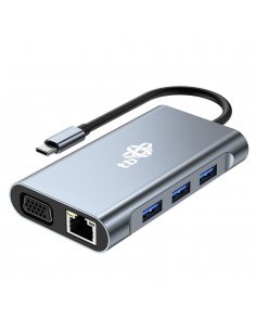 HUB Adapter USB C 8w1 HDMIx2 USB VGA RJ45 PD