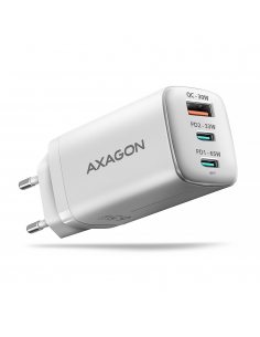 ACU-DPQ65W Ładowarka sieciowa GaN 65W, 3x port (USB-A + dual USB-C) PD3.0/QC4+/PPS/Apple, biała