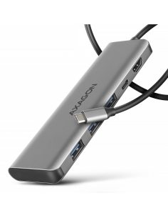 HMC-5H Wieloportowy hub USB-C 3.2 Gen 1, 3x USB-A, 4K HDMI, PD 100W, 100cm USB-C kabel