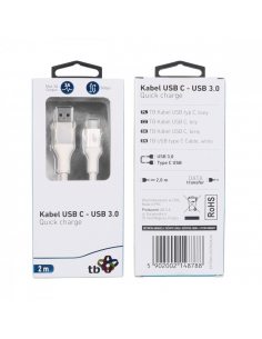 Kabel USB 3.0 - USB C 2m PREMIUM 3A biały TPE