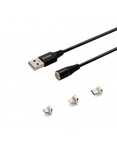 Kabel magnetyczny USB - USB typ C, Micro i Lightning, czarny, 1m, CL-152