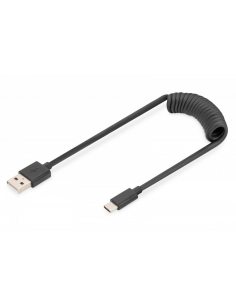 Kabel spiralny USB A/USB C, USB 2.0, PD 60W, max. 1m Czarny