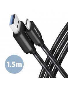 BUCM3-AM15AB Kabel USB-C - USB-A, 1.5m, USB 3.2 Gen 1 3A, ALU, oplot, czarny