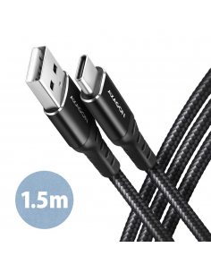 BUCM-AM15AB Kabel USB-C - USB-A, 1.5m, USB 2.0, 3A, ALU, oplot, Czarny