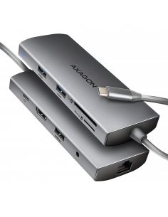 HMC-8HLSA Wieloportowy hub USB-C 3.2 Gen 1 hub, 3x USB-A + 4K/30Hz HDMI + SD/microSD, GLAN, Audio, PD 100W, 20cm USB-C kabel