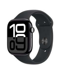 Apple Watch Series 10 GPS, koperta 46 mm z aluminium w kolorze onyksu z paskiem sportowym w kolorze czarnym - rozmiar S/M