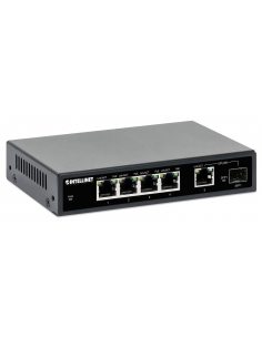 Switch niezarządzalny Intellinet 4x 10/100/1000 Mbps PoE+ 91W, Uplink 1x RJ45/1x SFP, Desktop