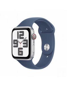 Apple Watch SE GPS + Cellular, koperta 44 mm z aluminium w kolorze srebrnym z paskiem sportowym w kolorze denim - rozmiar S/M