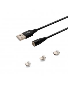 Kabel USB 2.0 SAVIO CL-152 USB – USB Typ C, Micro i Lightning, QC i PD 3.0, magnetyczny, 1m, czarny