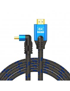 Kabel HDMI v2.1 Savio CL-148 3m, 8K, kątowy, OFC, niebiesko-czarny, złote końcówki