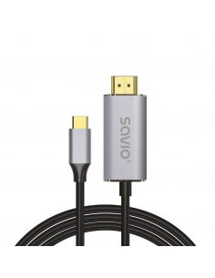 Kabel adapter Savio CL-170, USB-C do HDMI 2.0B, 1m, srebrno-czarny, złote końcówki