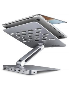 AXAGON HMC-STND Stojak z wieloportowy hub Aluminiowy 7in1, 5Gbps, do 10"-16" cali laptopów, nastawny, 3x USB-A, HDMI 4K/60Hz,