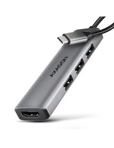 AXAGON HMC-H3A Wieloportowy hub USB 4in1, 5Gbps, 3x USB-A (2x USB2.0, 1x USB3.0) + HDMI 4K/30Hz, metal, 15cm USB-C kabel