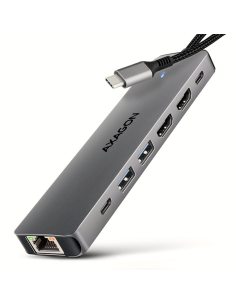 AXAGON HMC-7HX2 Wieloportovy hub USB 7in1, 5Gbps, 2x USB-A, 1x USB-C, 2x HDMI 4K/60Hz, GLAN, PD 100W, 15cm USB-C kabel