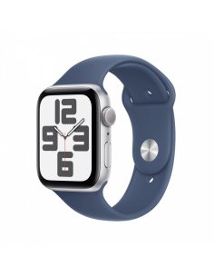 Apple Watch SE GPS, koperta 44 mm z aluminium w kolorze srebrnym z paskiem sportowym w kolorze denim - rozmiar S/M