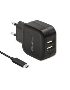 Qoltec Ładowarka sieciowa 17W | 5V | 3.4A | 2xUSB + kabel USB typC