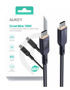 AUKEY CB-MCC102 nylonowy kabel USB C - USB C | LED | 1.8m | 5A | 100W PD | 20V