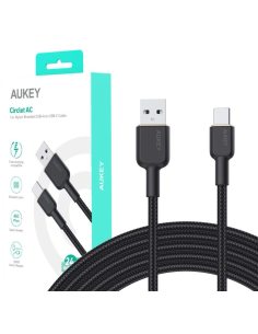 AUKEY CB-NAC1 Black nylonowy kabel USB C - USB A | 1m | 3A | 60W PD | 20V