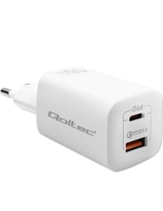 Qoltec Ładowarka sieciowa 65W GaN ULTRA | 5-20V | 2.25-3.25A | 1 x USB typ C PD | 1 x USB QC 3.0 | Biała