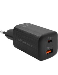 Qoltec Ładowarka sieciowa 65W GaN ULTRA | 5-20V | 2.25-3.25A | 1 x USB typ C PD | 1 x USB | Czarna