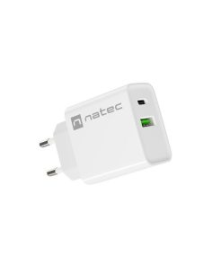 Natec Ładowarka sieciowa Ribera 1x USB-A + 1x USB-C 20W Biała