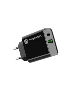 Natec Ładowarka sieciowa Ribera 1x USB-A + 1x USB-C 20W Czarna