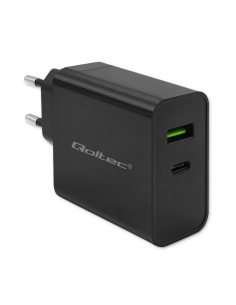 Qoltec Ładowarka Super Quick PD | 1xUSB-C | 1xUSB | 45W | 5-20V | 2.25-3A | Czarna