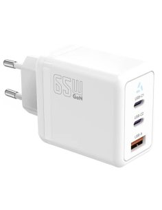 TB Ładowarka sieciowa 2x USB C + USB A Power Delivery biała, GaN 65W