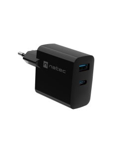 Natec Ładowarka sieciowa Ribera GAN 1X USB-A + 1X USB-C 45W Czarna