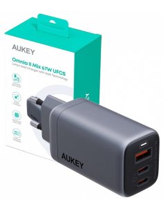 AUKEY PA-B6U OmniaMix II GaN ładowarka sieciowa 3xUSB (2xUSB C + 1xUSB A) 67W QC PD AFC SCP PPS UFCS