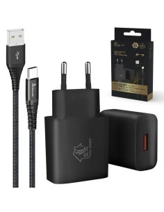 Extralink Zestaw Smart Life USB Type-A do Type-C, 200cm,Czarny + Ładowarka12W czarna