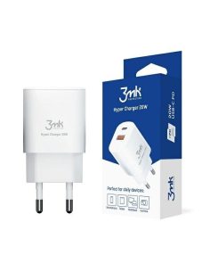 3MK Ładowarka sieciowa 20W 1xUSB-C +USB-A PD QC bez kabla Biała