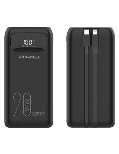 AWEI Powerbank 20000mAh P169K 22,5W USB-C+Lightning Kable / USB+USB-C