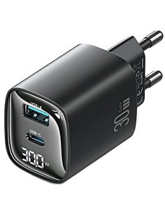 USAMS Ładowarka sieciowa 30W GaN LED USB+USB-C CC229 Fast Charging czarna