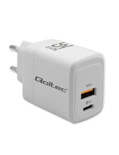 Qoltec Ładowarka sieciowa 35W GaN | 5-20V | 1.5-3A | 1xUSB-C PD | 1xUSB QC 3.0 | Biała