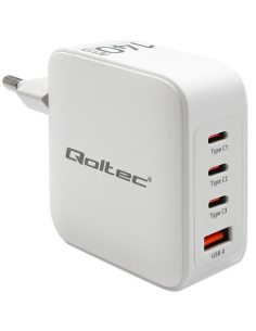 Qoltec Ładowarka sieciowa 140W GaN | 5-20V | 2.5-5A | 3xUSB-C PD | 1xUSBQC 3.0 | Biała