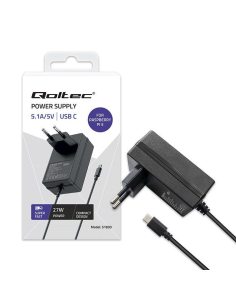 Qoltec Ładowarka Super FAST PD for Raspberry PI 5 | USB-C | 27W | 5-12V | 1.8-5A | Czarna