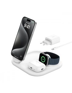 Belkin Magnetyczna podstawka ładująca BOOSTCHARGE 3w1 Qi2 15W biała składana