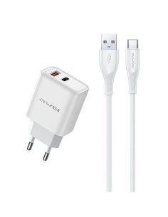 AWEI Ładowarka sieciowa GaN PD81T 22,5W USB+USB-C + kabel USB/USB-C