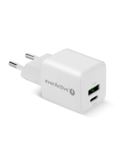 everActive Ładowarka sieciowa GaN 1X USB, 1X USB-C 20W QC3.0 Biała